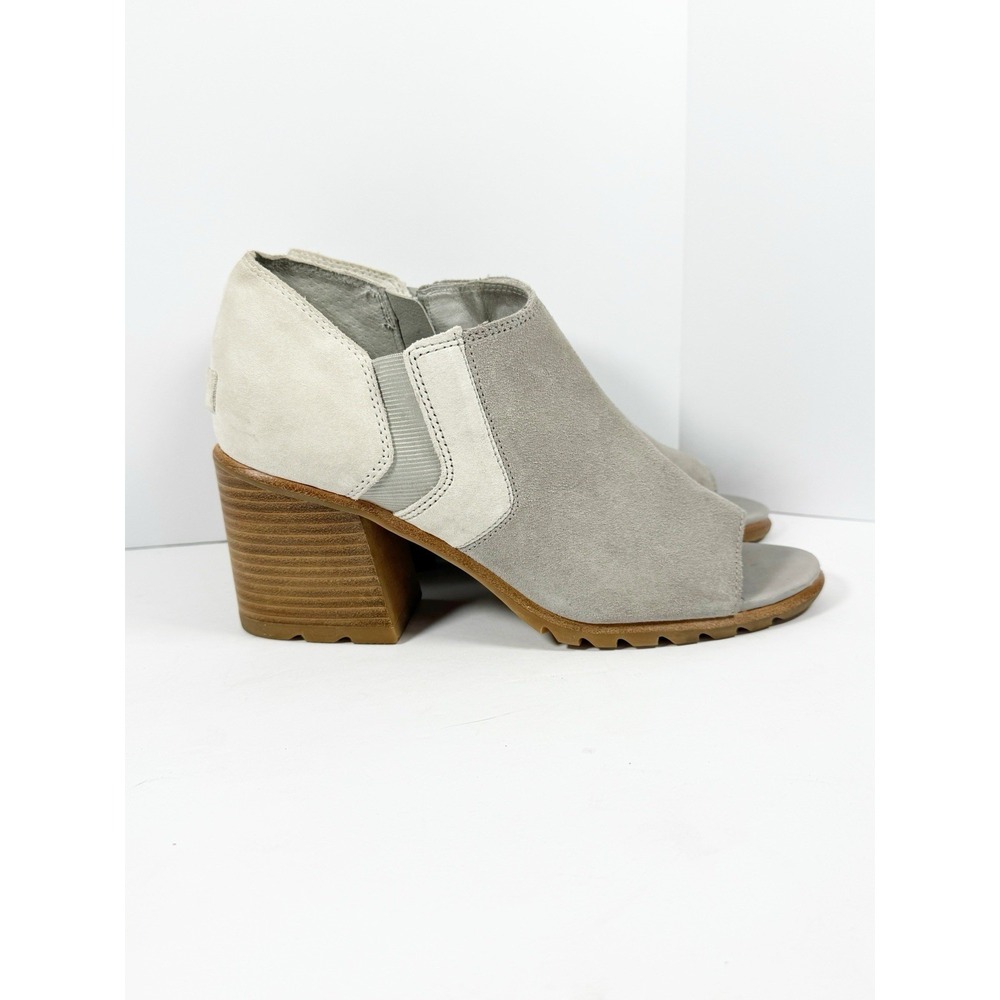 Sorel Nadia Peep Toe Bootie Suede Leather Block Heel Chunky Boho Gray Size 9.5 - Picture 8 of 14